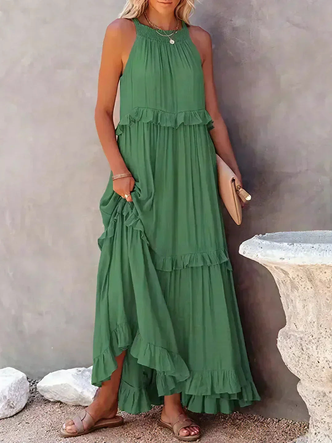 Vestido de verano largo y boho para mujer en Verde 1