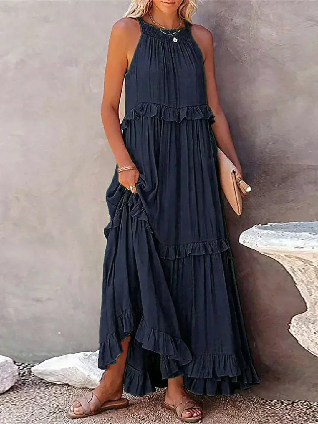 Vestido de verano largo y boho para mujer en Verde 2