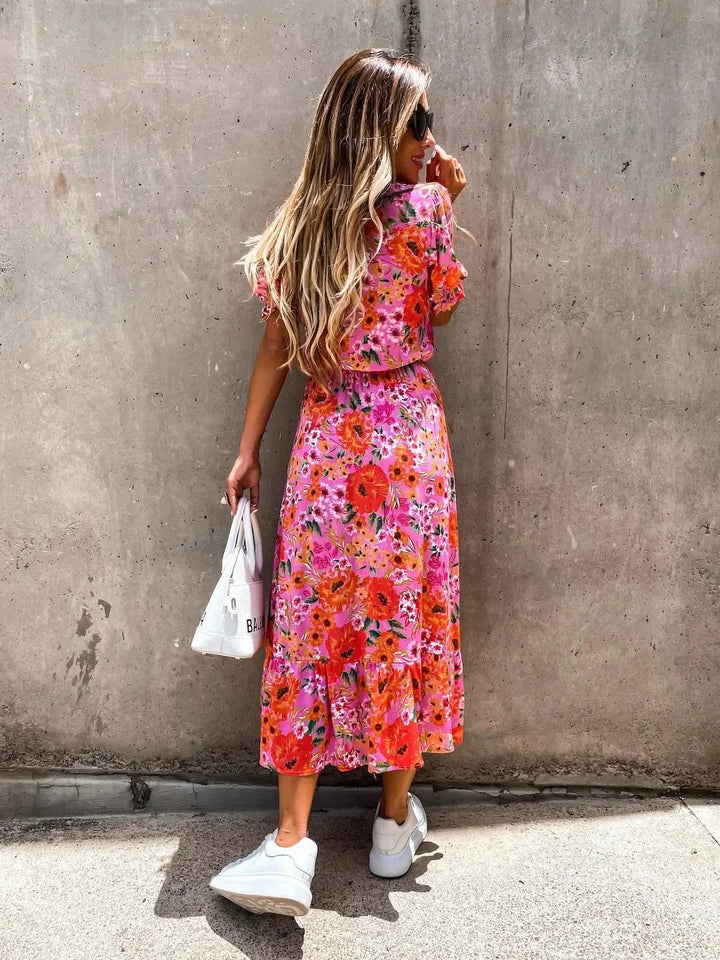 Vestido de verano largo y floral para mujer en Rojo 2