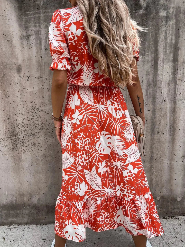 Vestido de verano largo y floral para mujer en Rojo 3