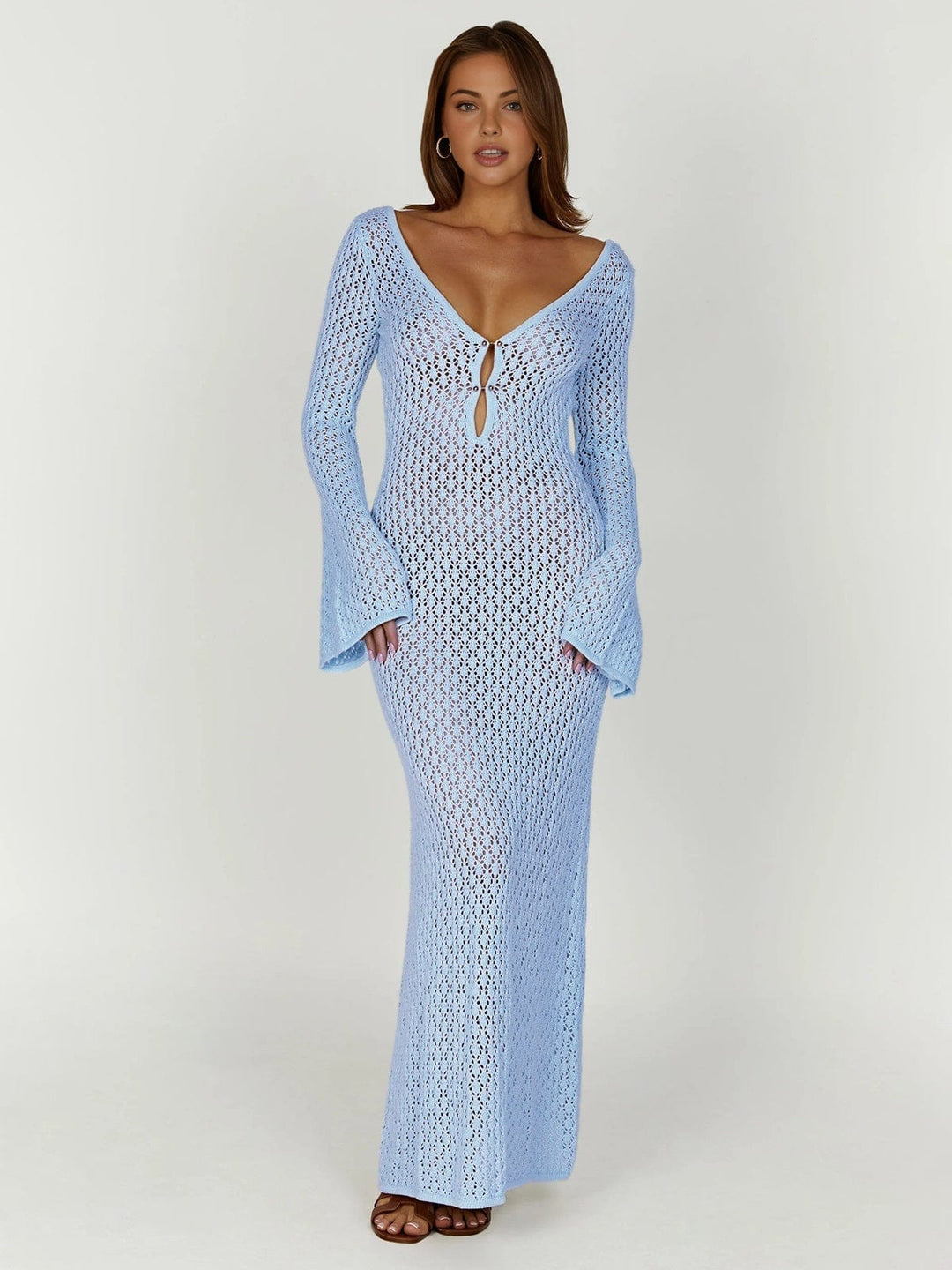 Vestido de Verano Maxi de Crochet para Mujer en Azul claro
