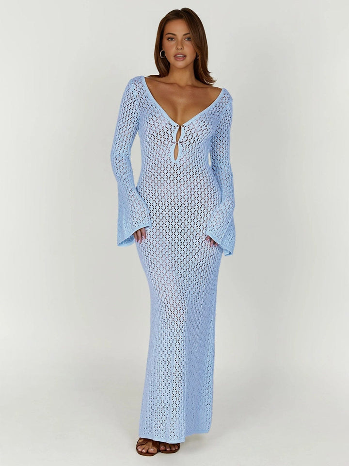 Vestido de Verano Maxi de Crochet para Mujer en Azul claro