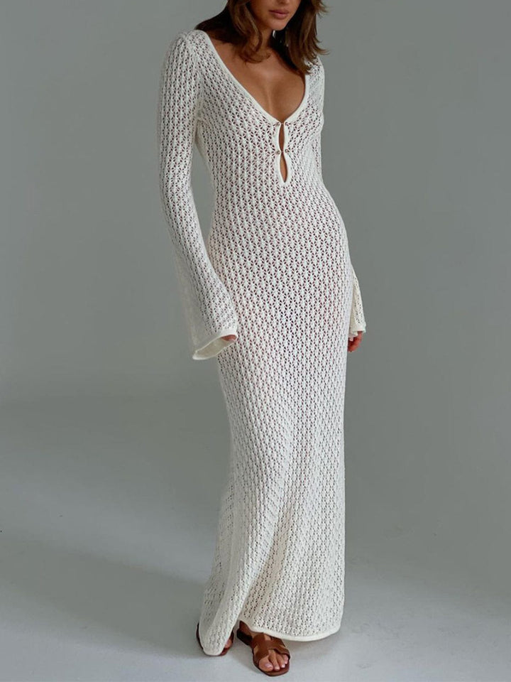 Vestido de Verano Maxi de Crochet para Mujer en Blanco 1