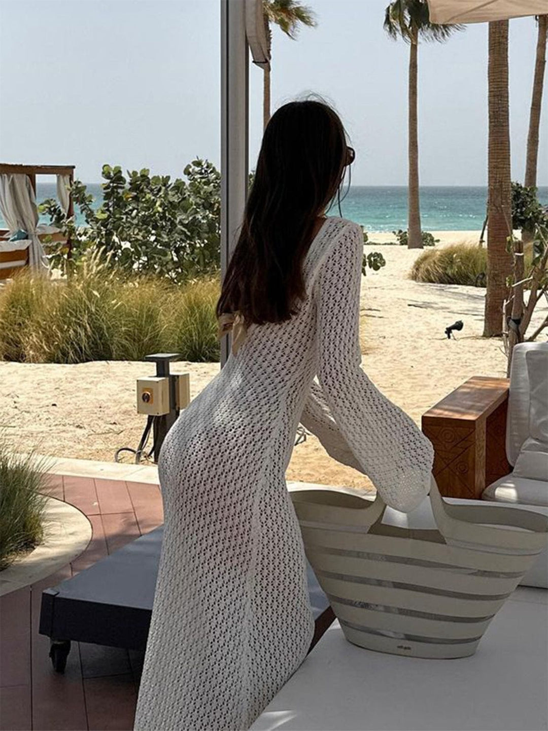 Vestido de Verano Maxi de Crochet para Mujer en Marrón claro 5