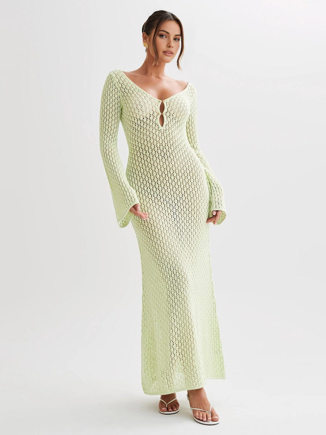Vestido de Verano Maxi de Crochet para Mujer en Verde claro