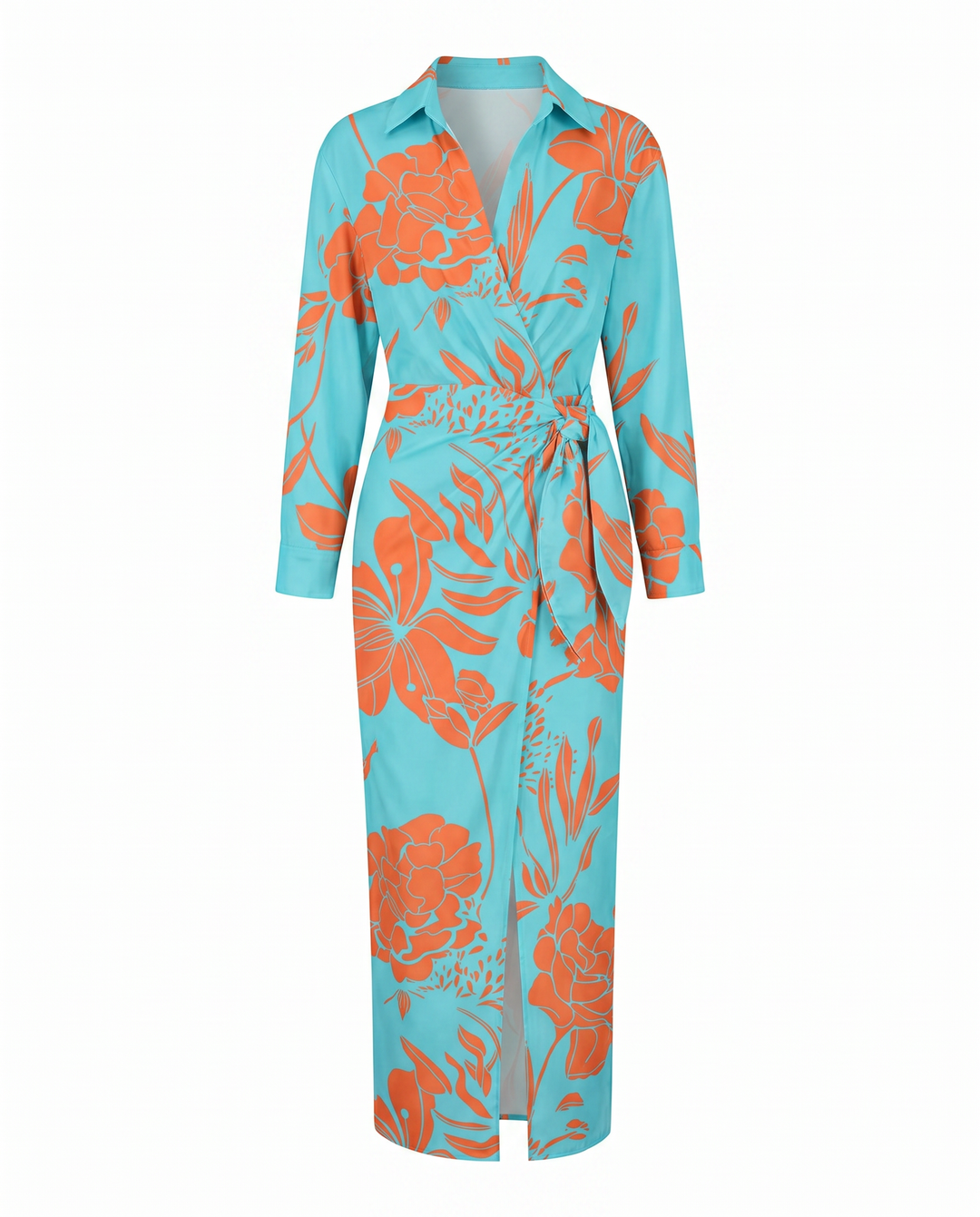 Vestido de Verano Maxi Envolvente Estampado en Azul claro 3