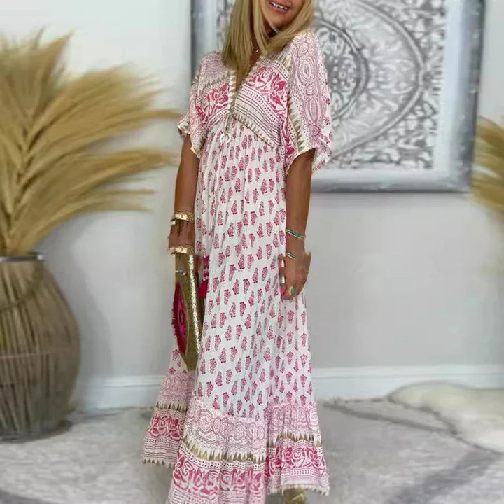 Vestido de Verano Maxi Estampado Boho en Rosa