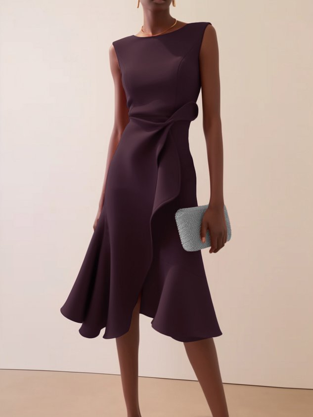 Vestido de Verano Midi Asimétrico Elegante en Burgunderrot