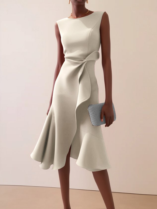 Vestido de Verano Midi Asimétrico Elegante en Crema