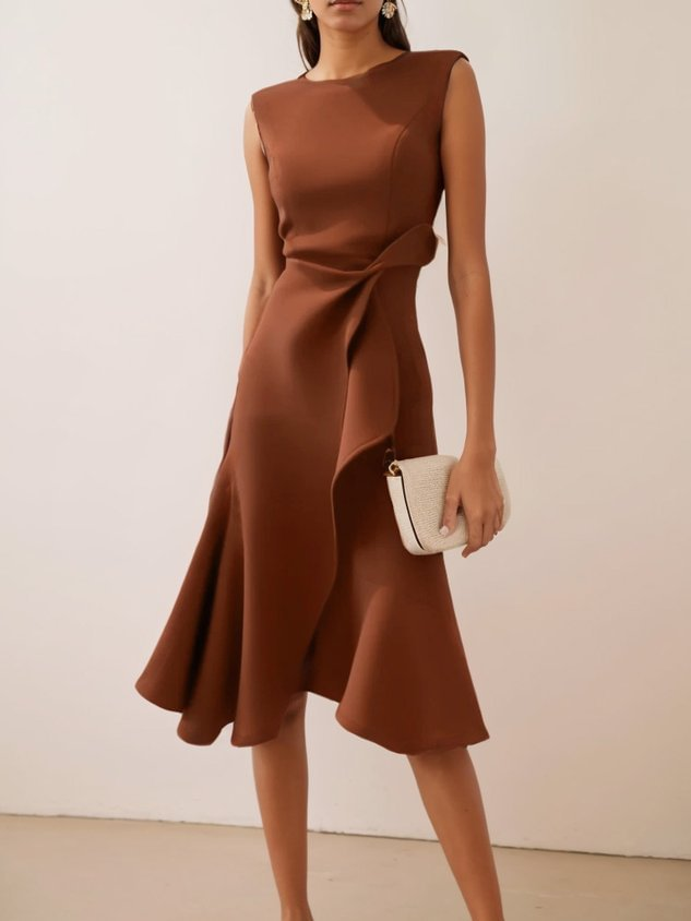 Vestido de Verano Midi Asimétrico Elegante en Kaffee