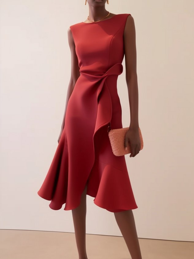 Vestido de Verano Midi Asimétrico Elegante en Rojo