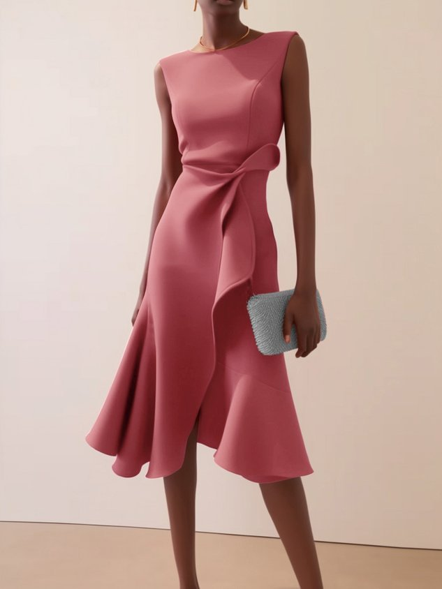Vestido de Verano Midi Asimétrico Elegante en Rosa