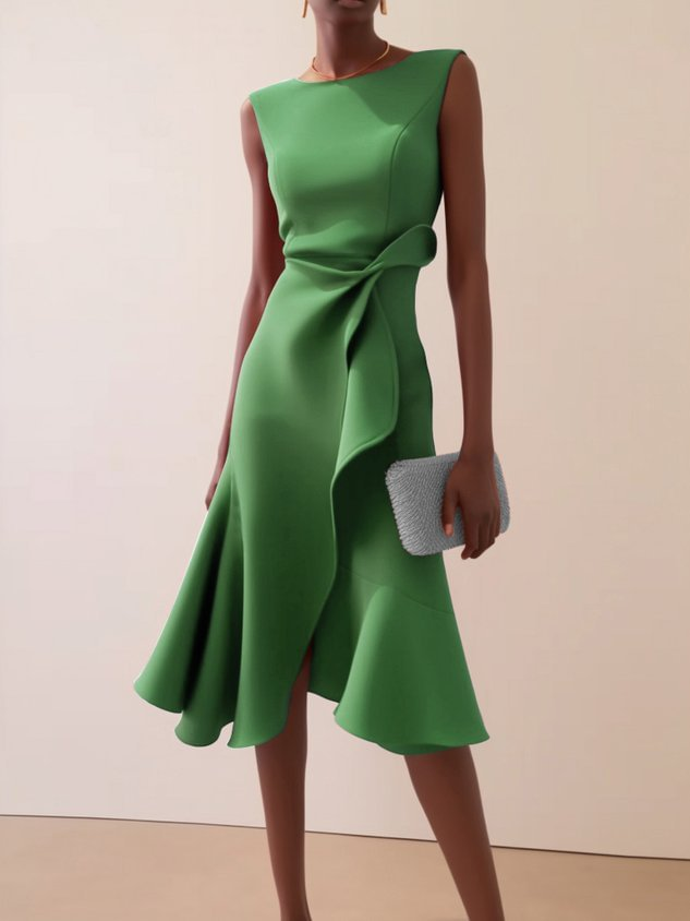 Vestido de Verano Midi Asimétrico Elegante en Verde