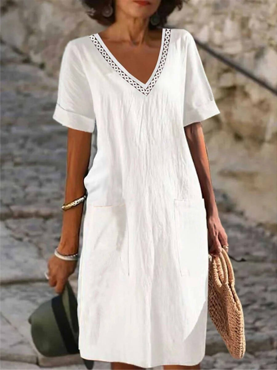 Vestido de Verano Midi de Lino para Mujer en Blanco