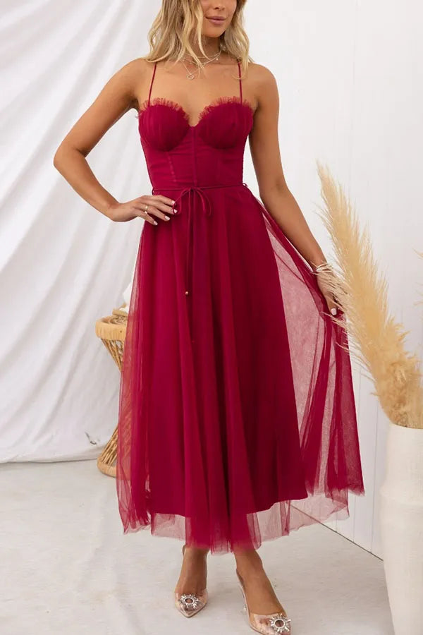 Vestido de Verano Midi Elegante para Ocasiones Especiales en Czerwony wino