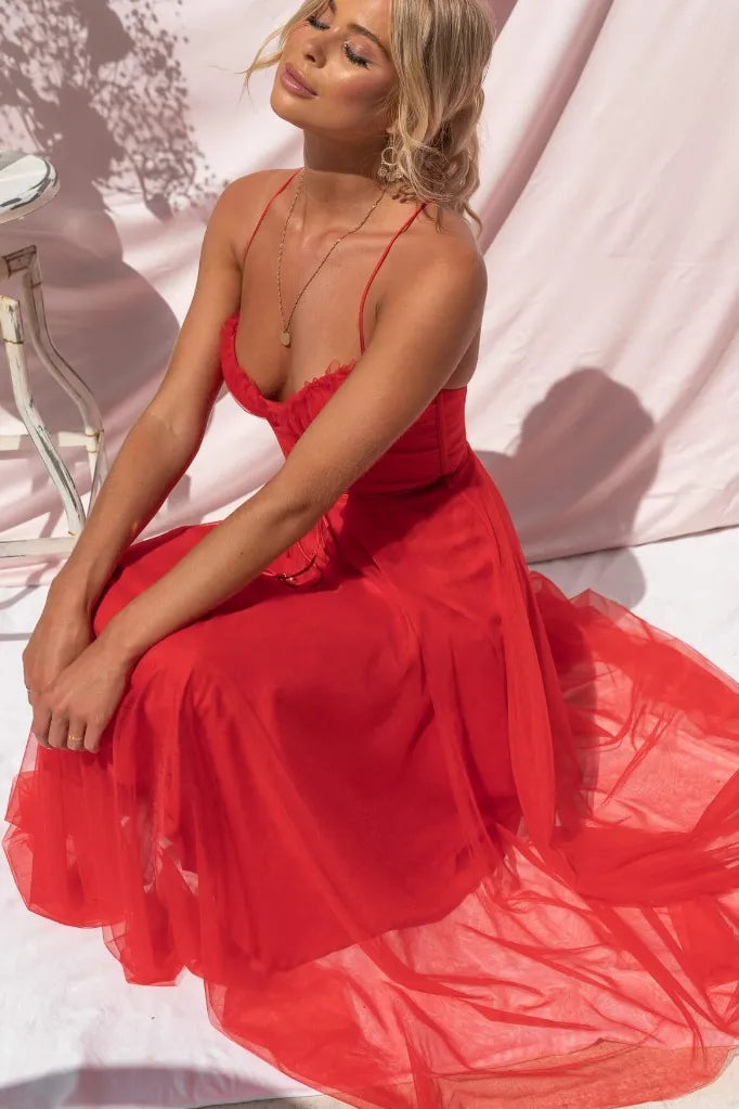 Vestido de Verano Midi Elegante para Ocasiones Especiales en Czerwony