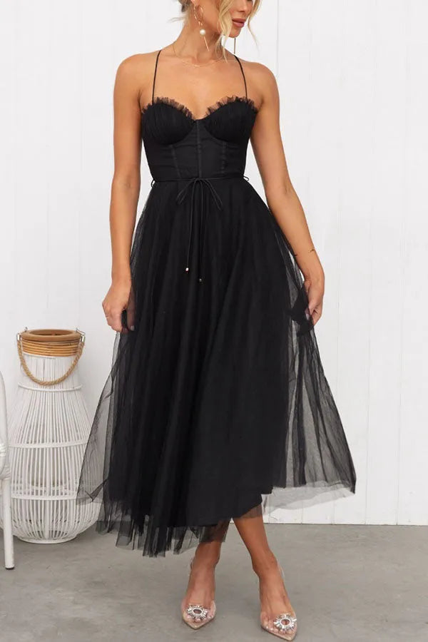 Vestido de Verano Midi Elegante para Ocasiones Especiales en Negro