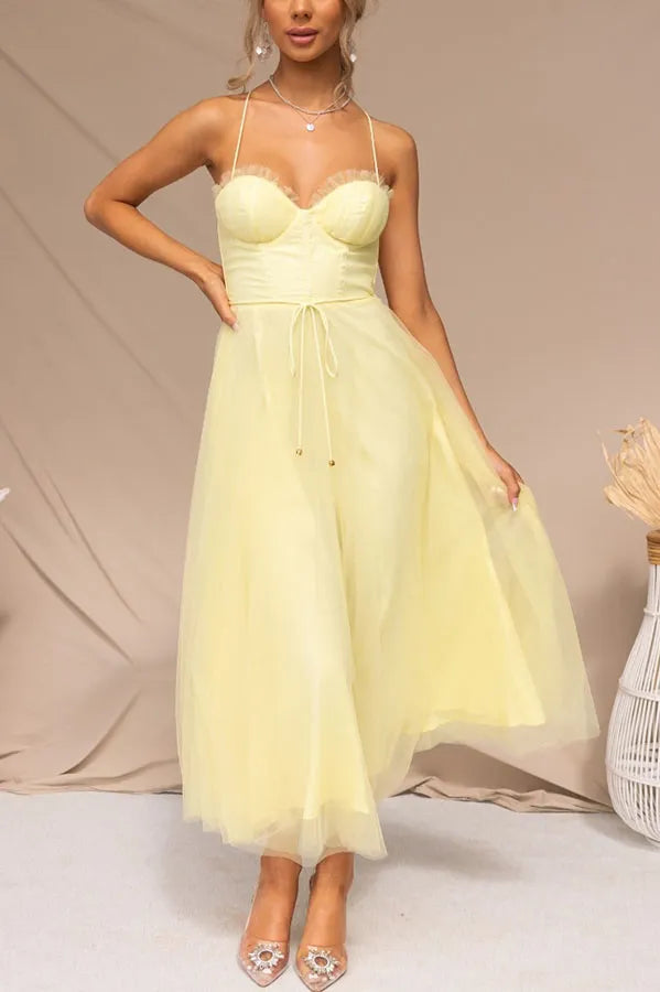 Vestido de Verano Midi Elegante para Ocasiones Especiales en Żółty