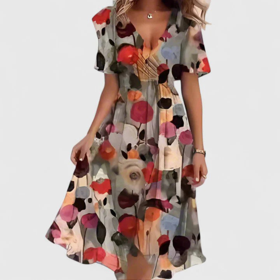 Vestido de verano midi floral para invitada de boda en Marrón Floral