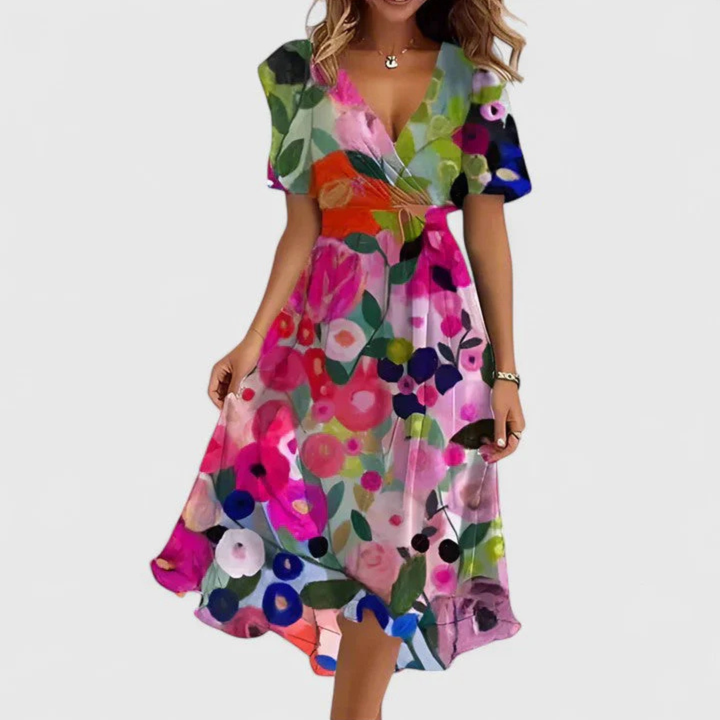 Vestido de verano midi floral para invitada de boda en Multicolor Floral