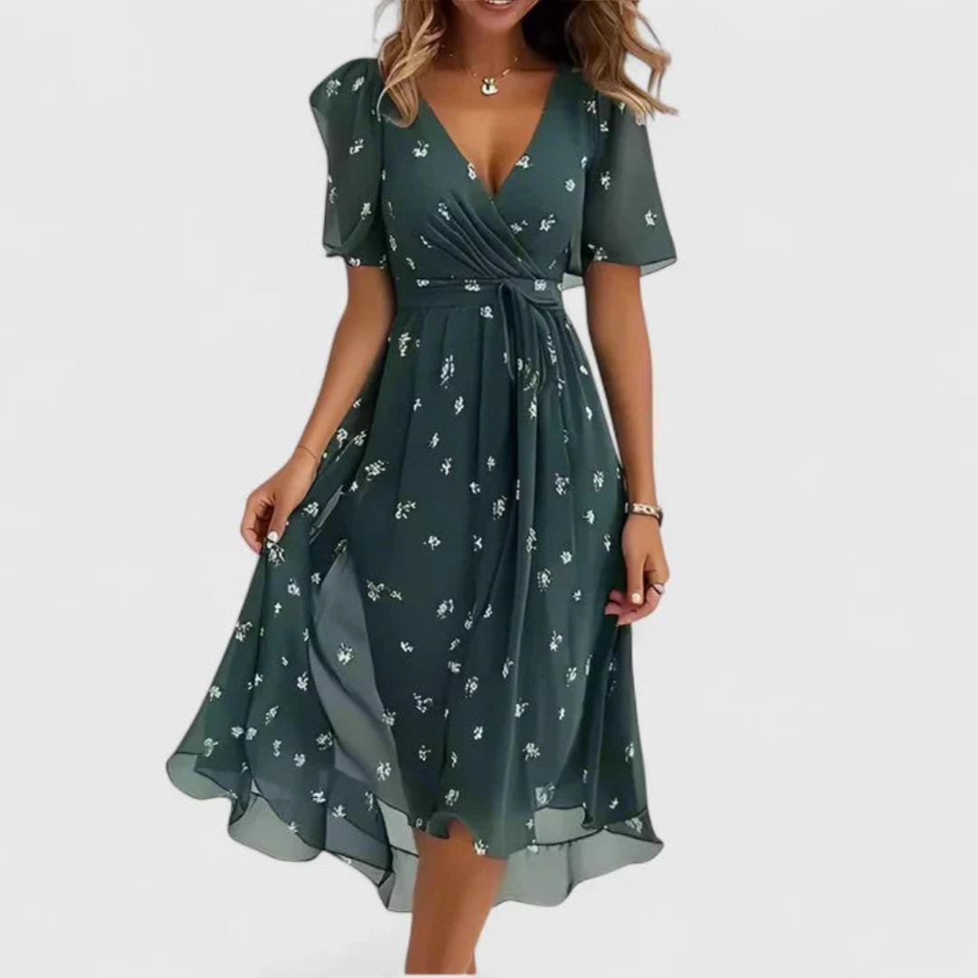 Vestido de verano midi floral para invitada de boda en Verde