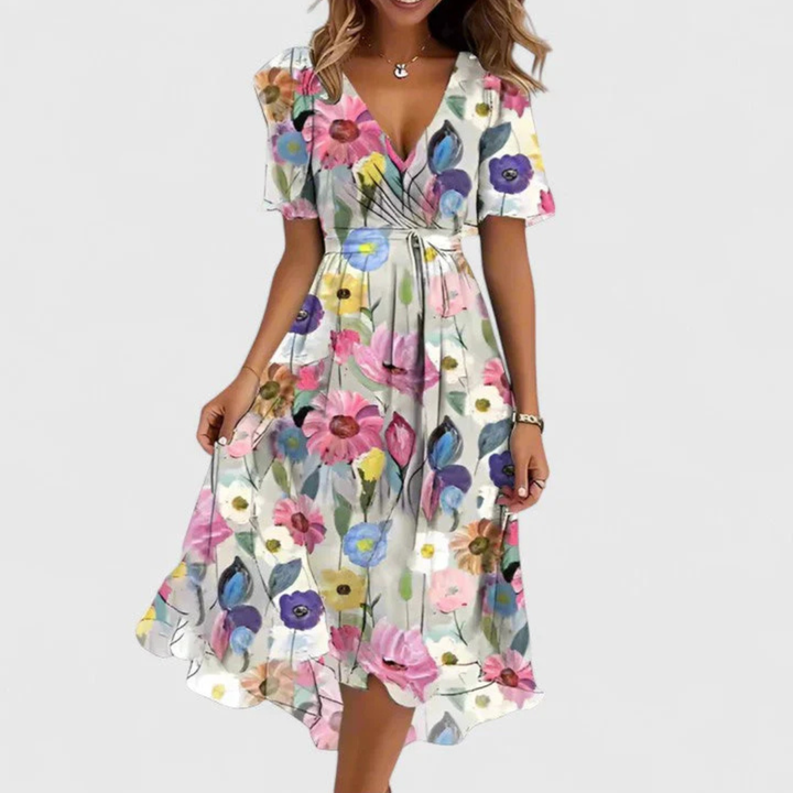 Vestido de verano midi floral para invitada de boda en Blanco Floral