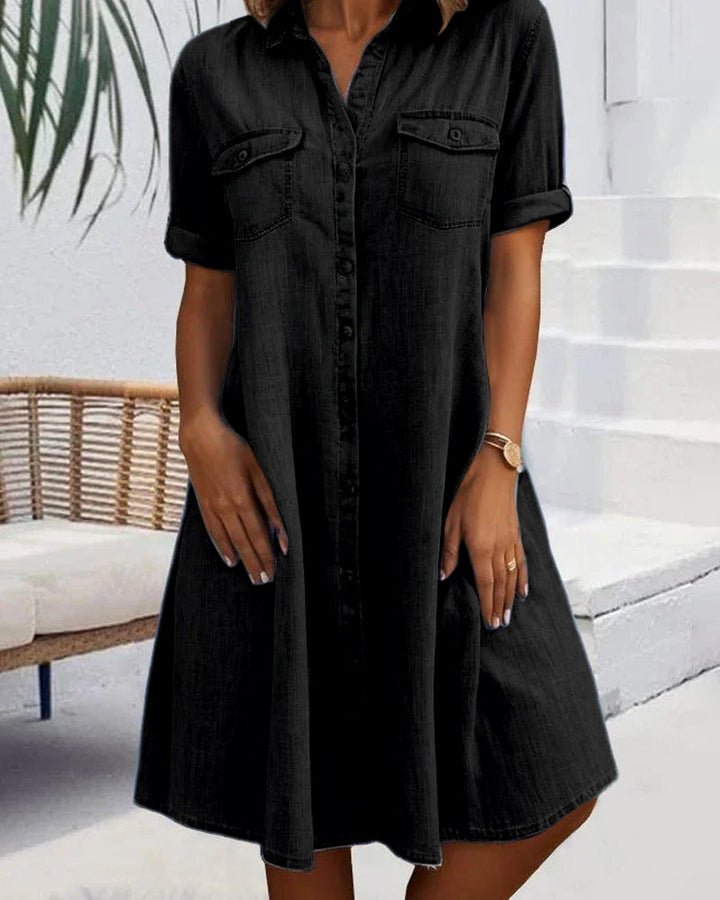 Vestido evasé ligero para invitada de boda en Negro 5