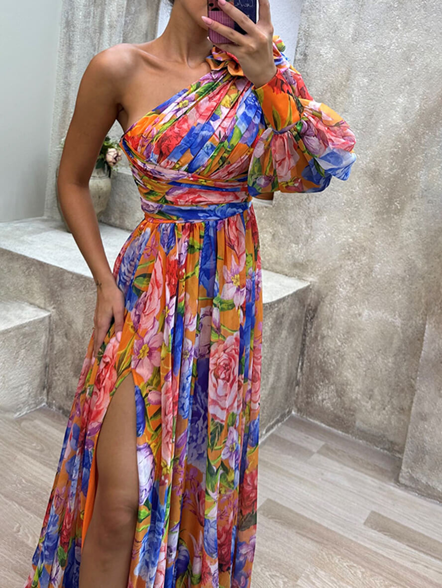 Vestido Floral Maxi de Invitada con Hombro Asimétrico (12)