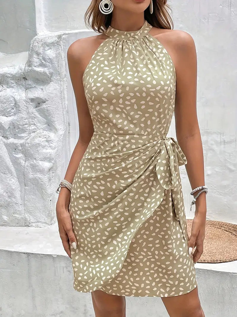 Vestido Halter Envolvente para Mujer de Verano en Caqui