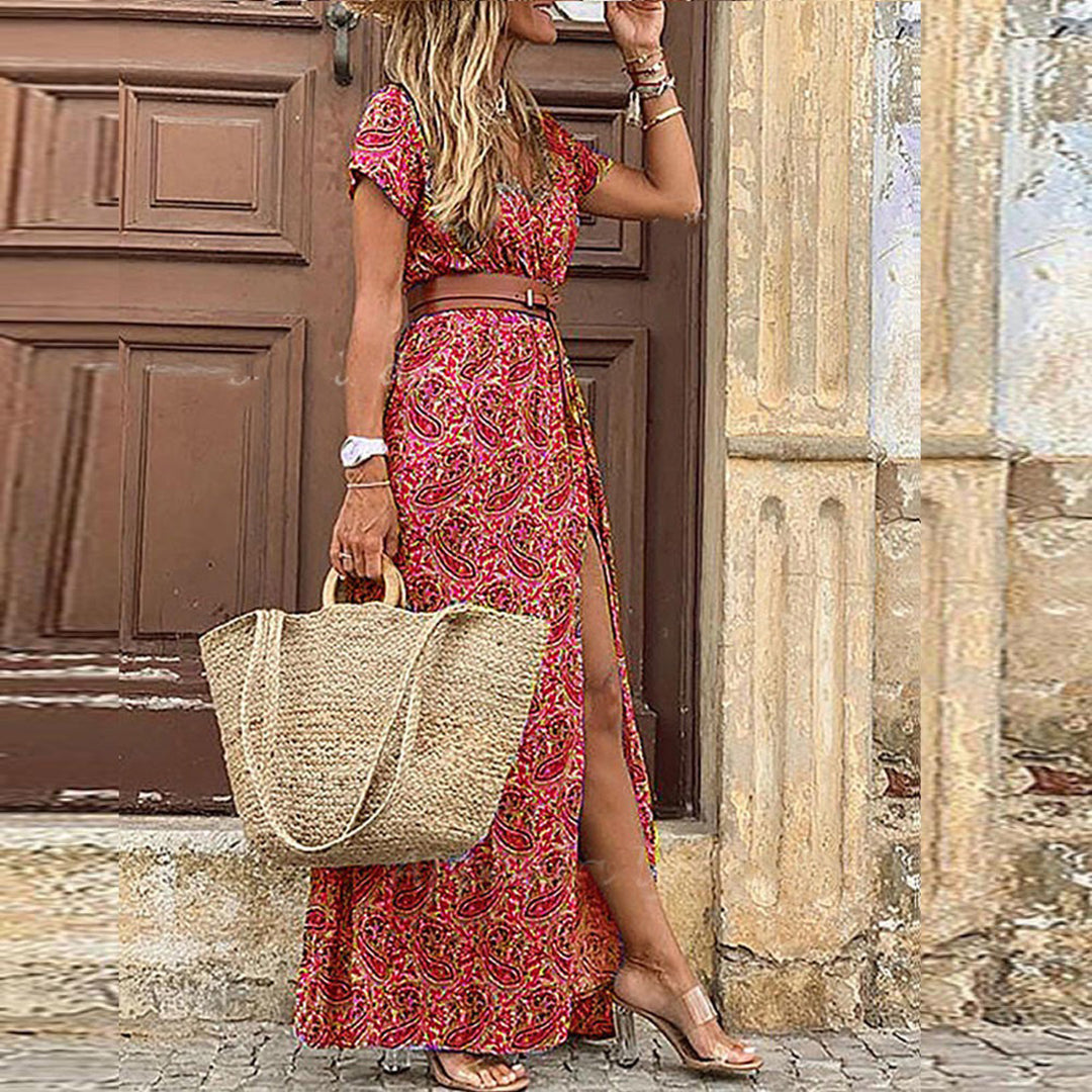 Vestido Largo Boho para Invitada de Boda en Rojo oscuro