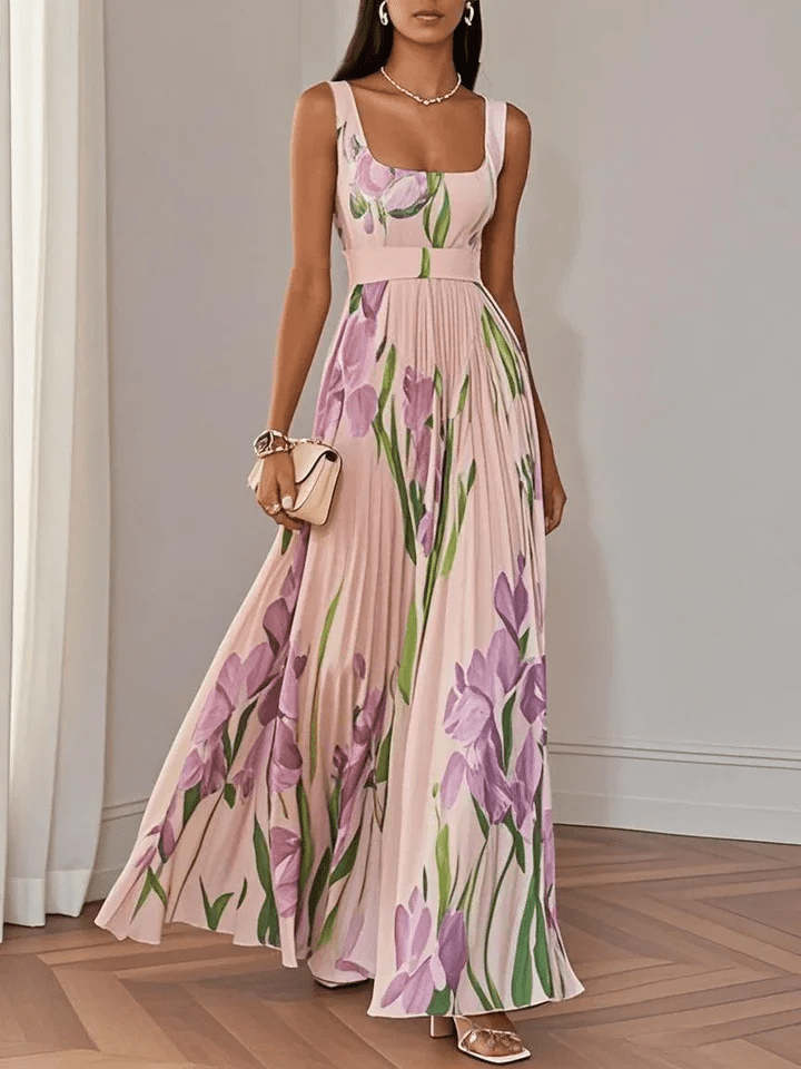 Vestido Maxi de Chifón Estampado Floral para Invitada de Boda en Rosa