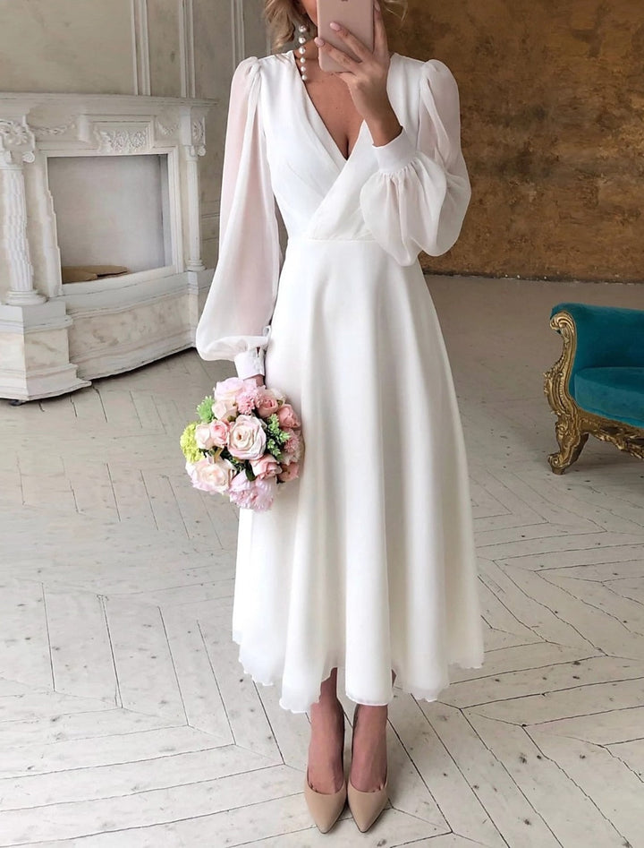 Vestido Maxi de Verano Elegante con Manga Larga en Blanco