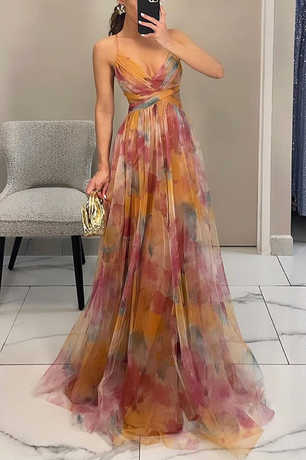 Vestido Maxi Floral de Invitada para Bodas de Verano en Naranja