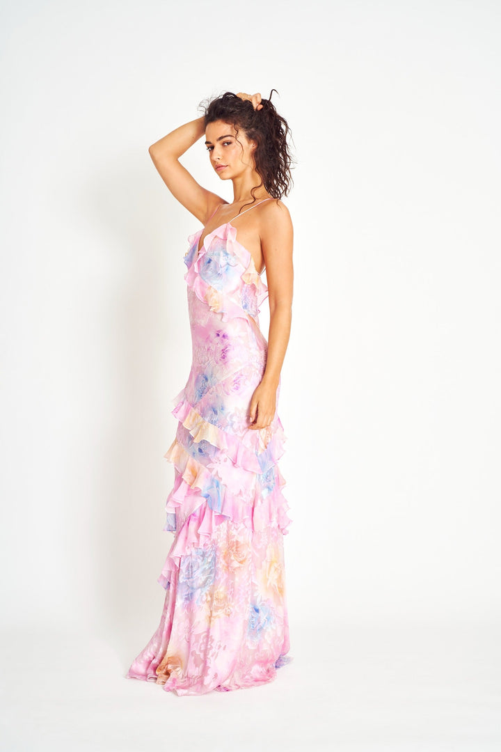 Vestido Maxi Florido Fruncido para Invitada de Boda (8)