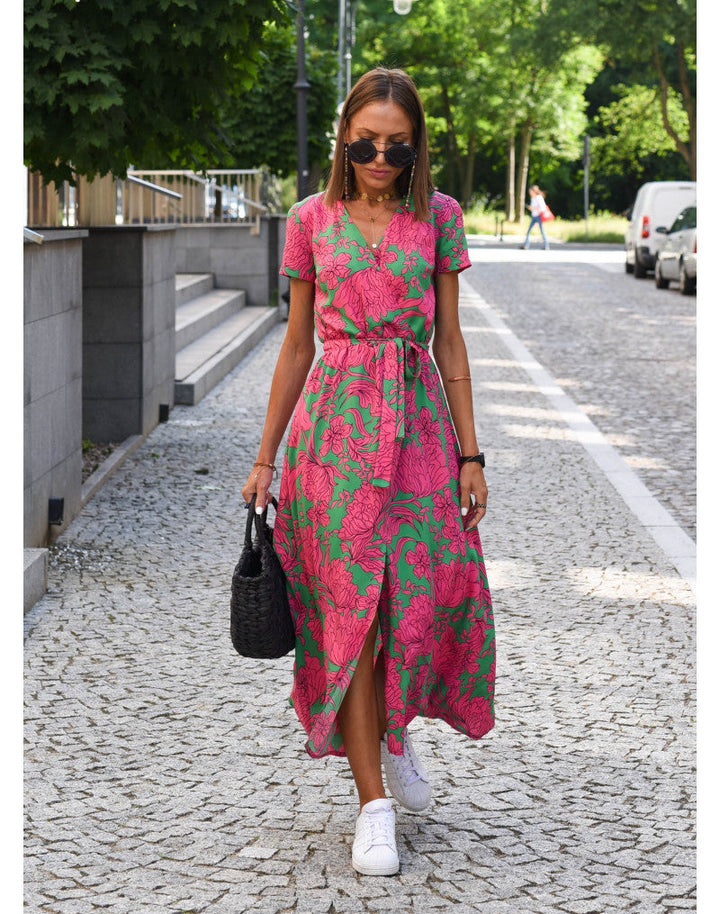 Vestido midi boho para invitada de boda en Rosa