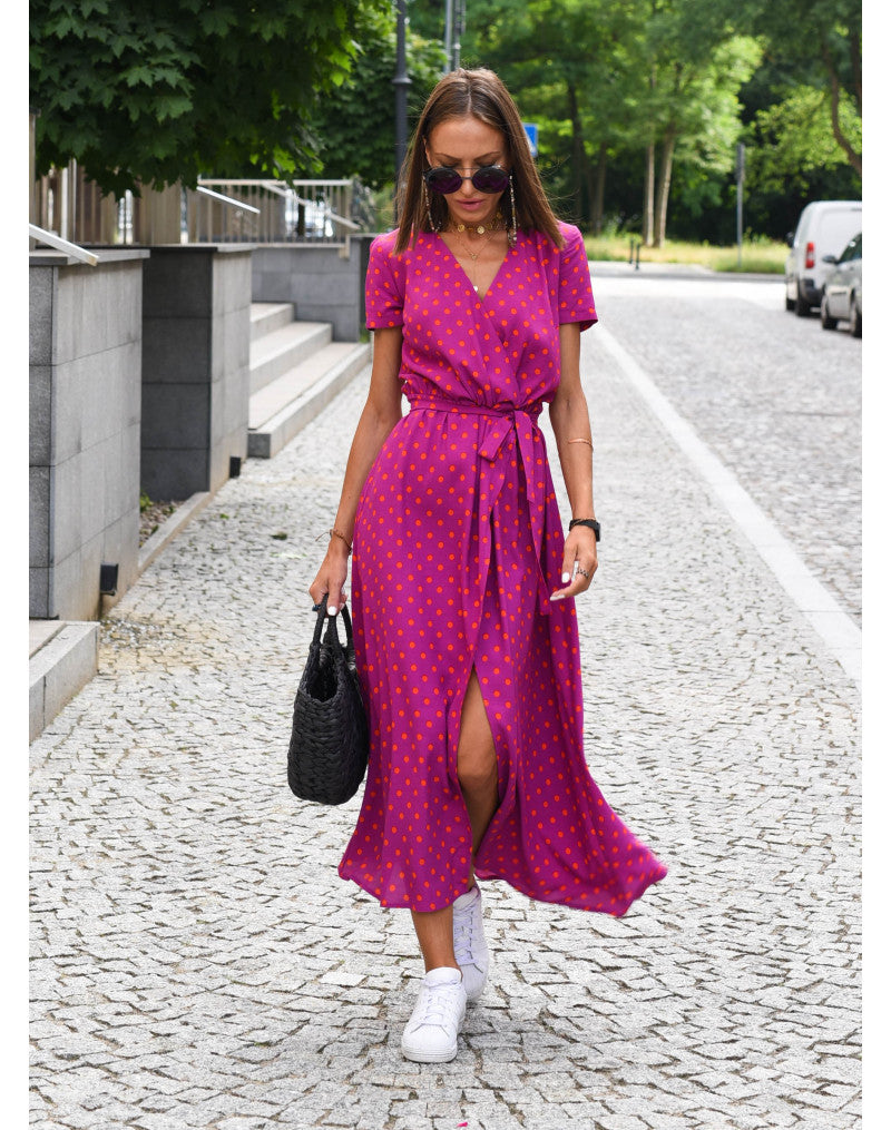 Vestido midi boho para invitada de boda en Rojo Lunares