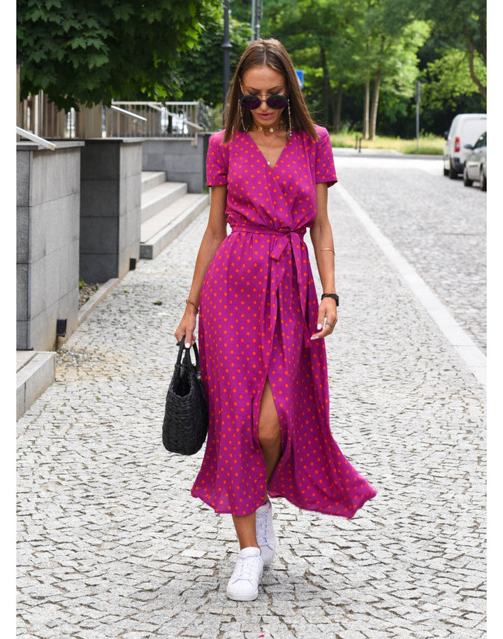 Vestido midi boho para invitada de boda en Rojo Lunares