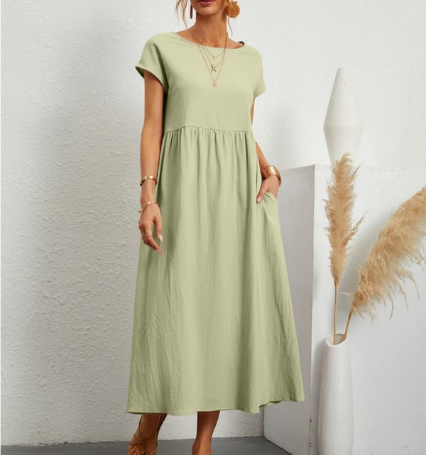 Vestido Midi de Lino para Invitada de Boda in Claro Verde