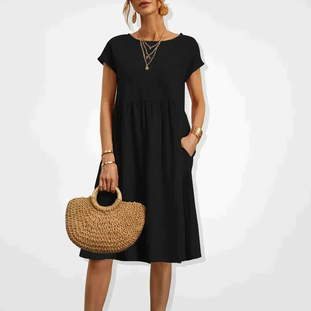 Vestido Midi de Lino para Invitada de Boda in Negro