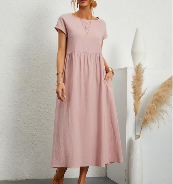 Vestido Midi de Lino para Invitada de Boda in Rosa