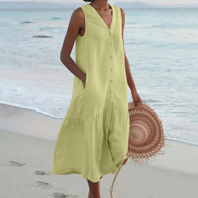 Vestido midi de lino para invitada de boda en Verde