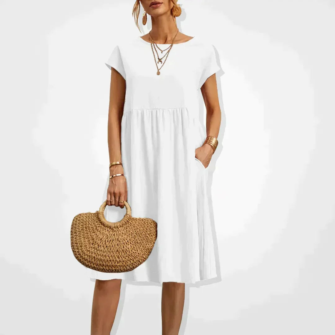 Vestido Midi de Lino Sofisticado en Blanco