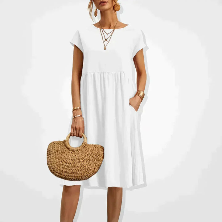 Vestido Midi de Lino Sofisticado en Blanco