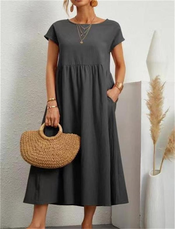 Vestido Midi de Lino Sofisticado en Gris oscuro