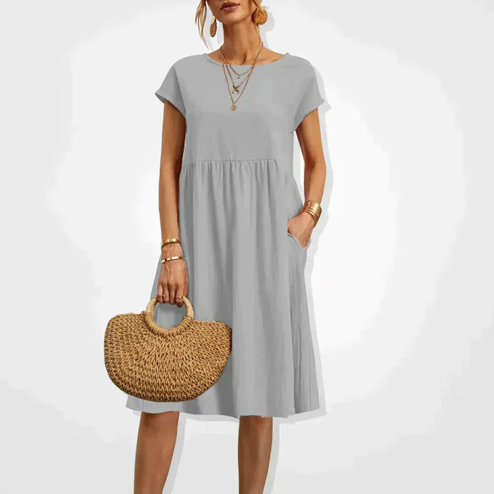 Vestido Midi de Lino Sofisticado en Gris