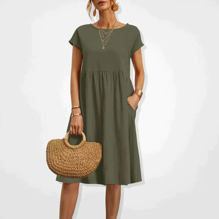 Vestido Midi de Lino Sofisticado en Verde
