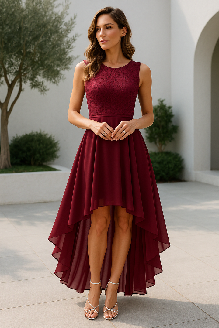Vestido midi elegante de mujer para invitada de boda en Rojo oscuro 1