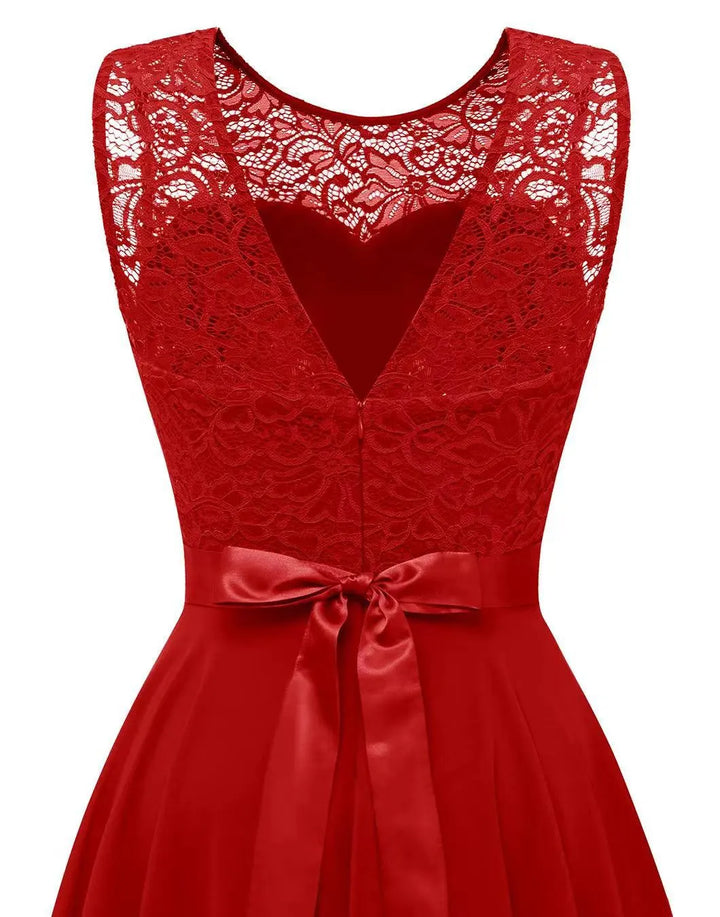 Vestido midi elegante de mujer para invitada de boda en Rojo oscuro 2