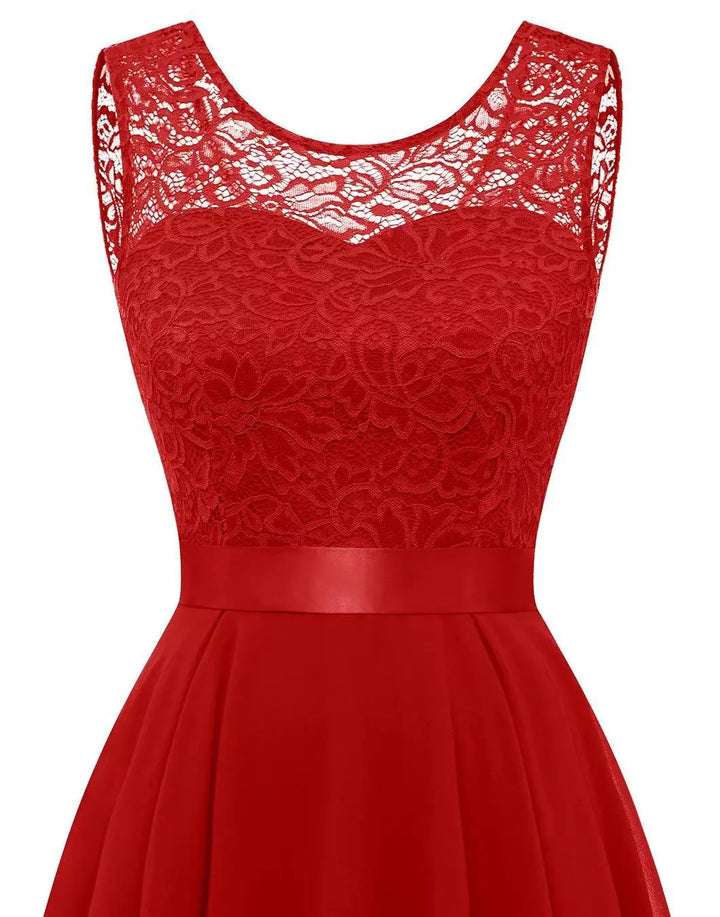 Vestido midi elegante de mujer para invitada de boda en Rojo oscuro 3