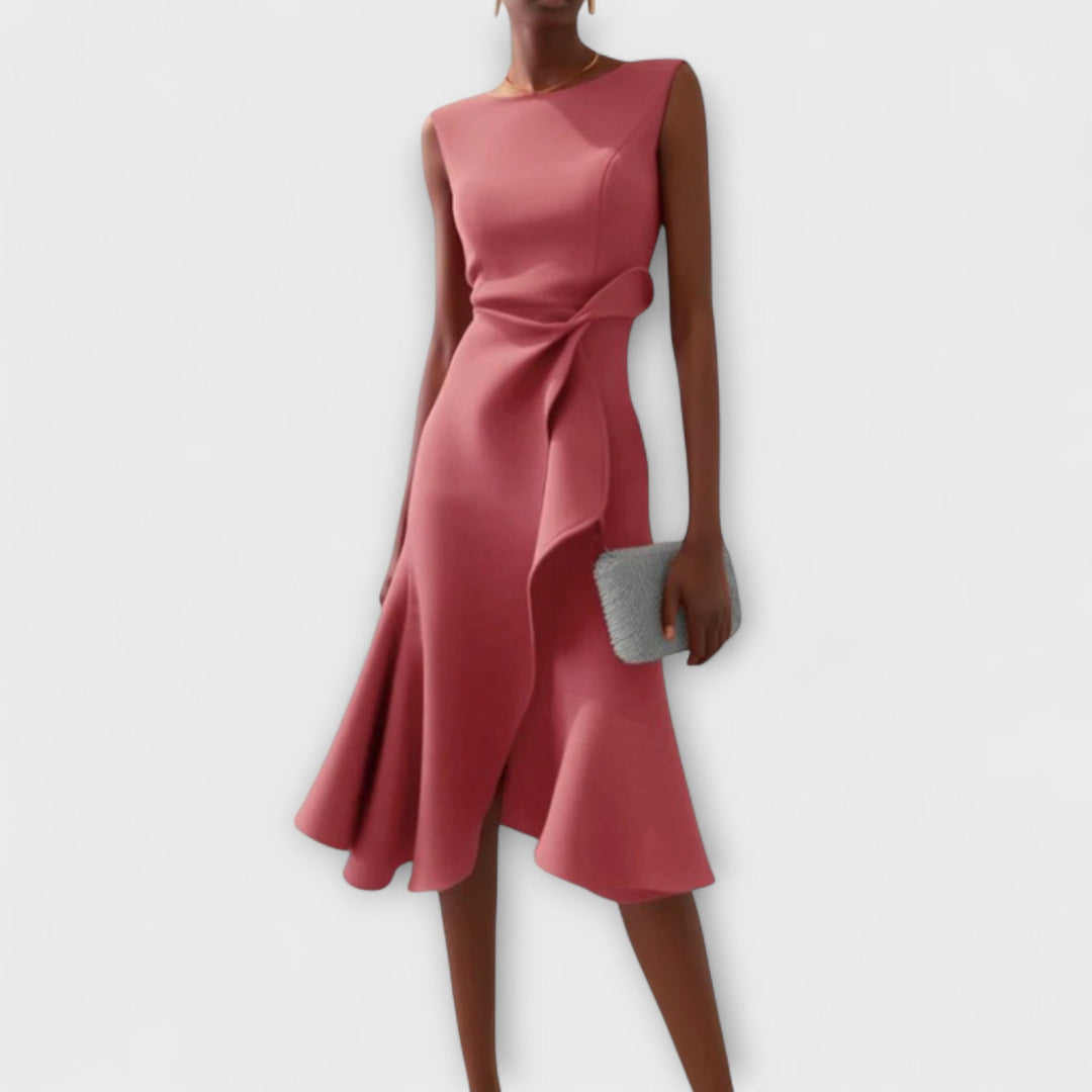 Vestido Midi Elegante para Bodas de Otoño en Rosa
